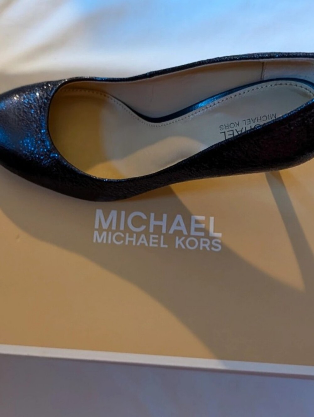 Michael Kors Navy Textured Leather Round-Toe Heel